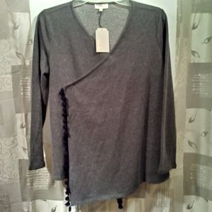 Verve Aime Black Pom Edged Sweater Jacket Gray NWT